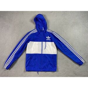 Adidas Jacket Womens Small Blue White Color Block Trefoil Zip Up Windbreaker